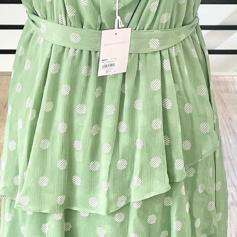 NWT XS L LC Lauren Conrad, white and mint green polkadot, midi high low dress - Picture 7 of 10